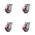 Service Caster 4 Inch Kingpinless Poly on Aluminum Wheel Swivel Top Plate Caster SCC, 4PK SCC-KP30S420-PAR-4